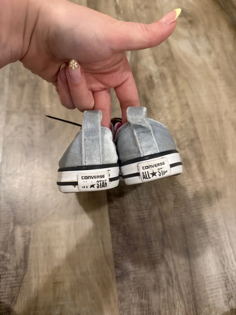 Children's Silver Velvet Sneakers with Pink Lining - Converse Allstar size 6